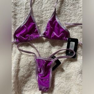Velvet Triangle Bikini Set in Vibrant Magenta